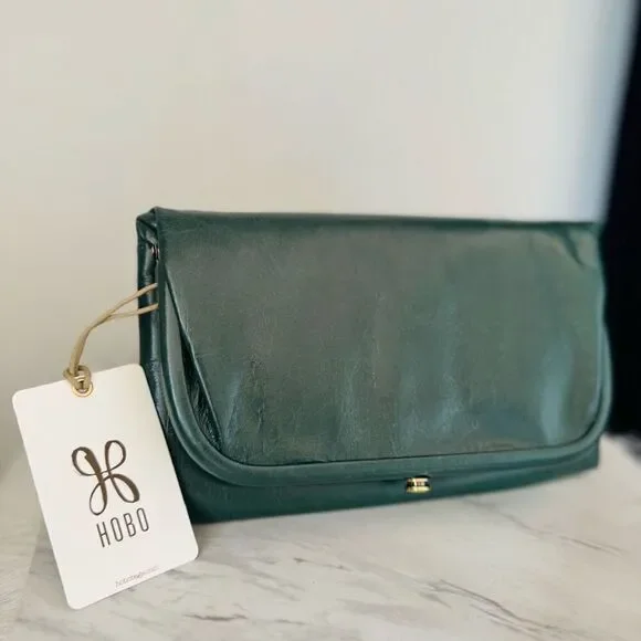 HOBO LAUREN CLUTCH LEATHER‎ WRISTLET WALLETSage Henna Luxury Leather, NWT